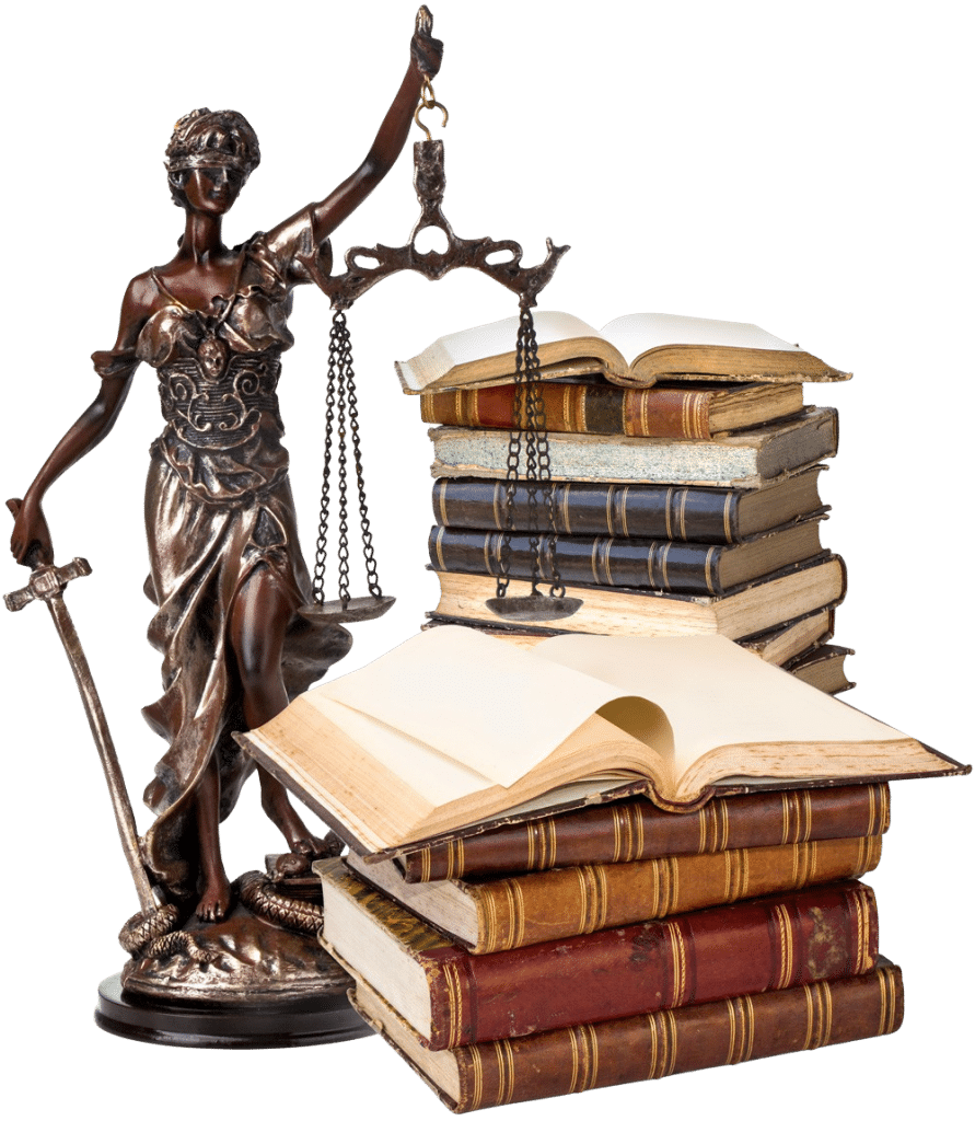 scale of justice next to law books